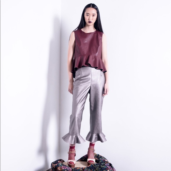 NLA DESIGNS METALLIC RUFFLED HEM PANTS - Picture 8 of 9